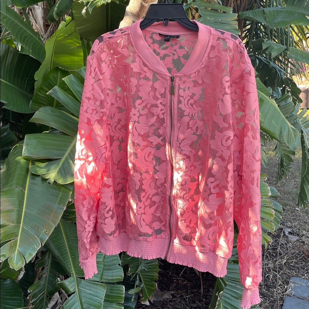 Pink lace bomber jacket